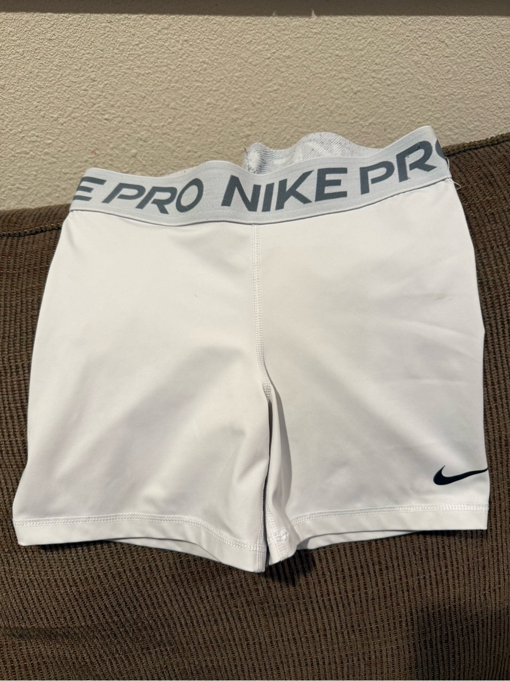 Nike Pro White Compression Training Shorts with Gray Branded Waistband